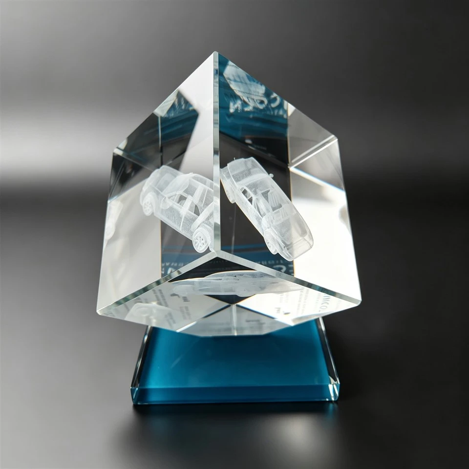 3D Engraved Diamond Crystal Trophy Blue Base high quality